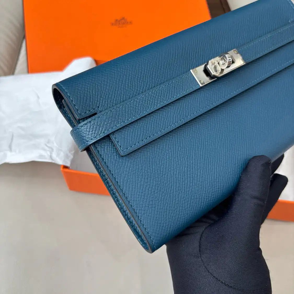 Hermes Hermes Kelly dark blue Epsom cowhide leather wallet silver hardware A Sellier Size ONE SIZE - 6 Thumbnail