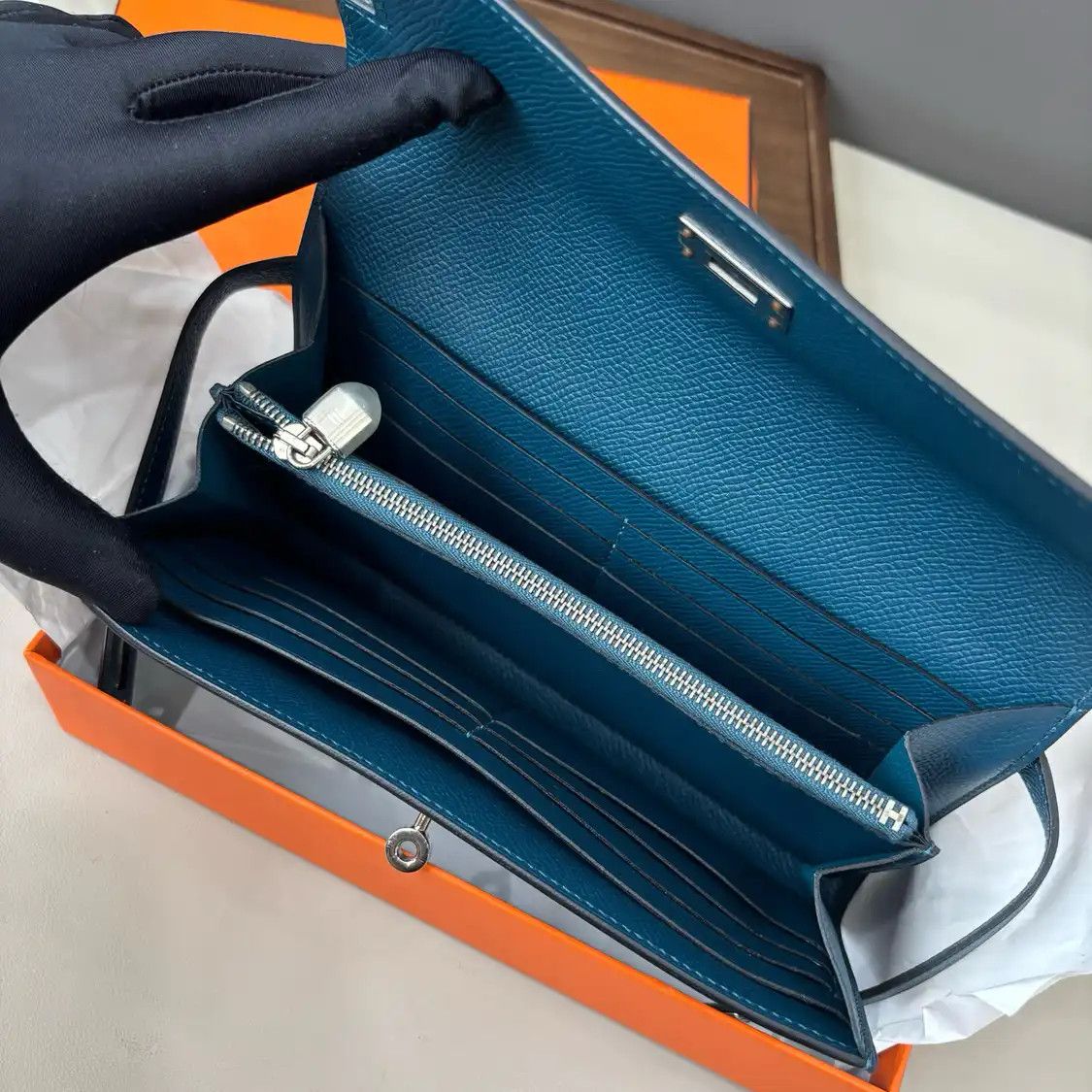 Hermes Hermes Kelly dark blue Epsom cowhide leather wallet silver hardware A Sellier Size ONE SIZE - 9 Thumbnail