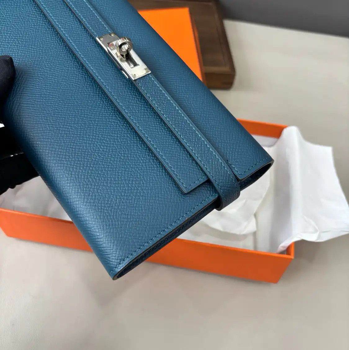 Hermes Hermes Kelly dark blue Epsom cowhide leather wallet silver hardware A Sellier Size ONE SIZE - 3 Thumbnail
