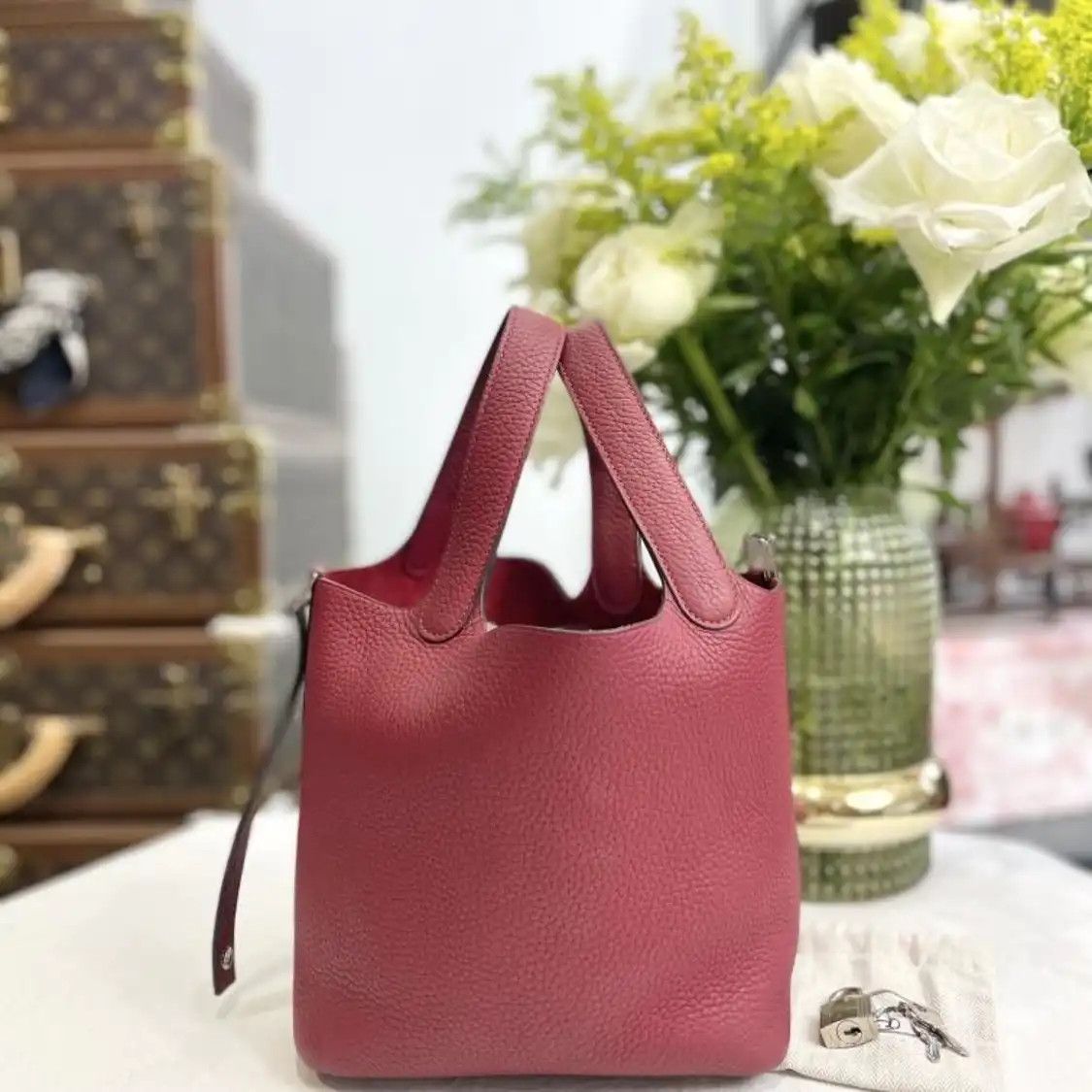 Hermes Hermes Picotin Lock 18 Hermes red Clemence cowhide leather picotin handbag silve Size ONE SIZE - 3 Thumbnail