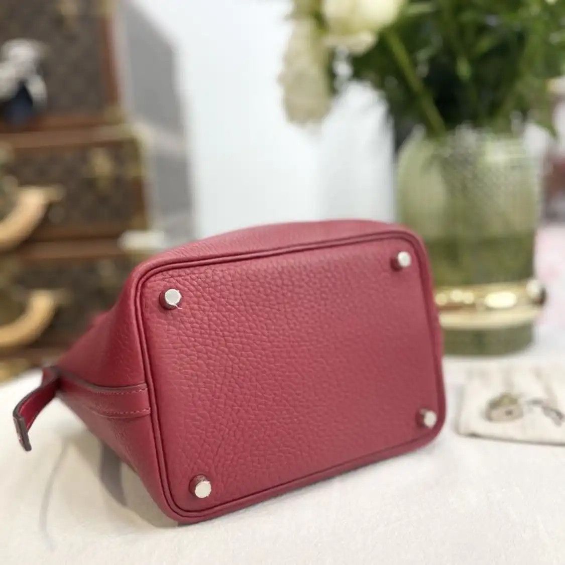 Hermes Hermes Picotin Lock 18 Hermes red Clemence cowhide leather picotin handbag silve Size ONE SIZE - 4 Thumbnail