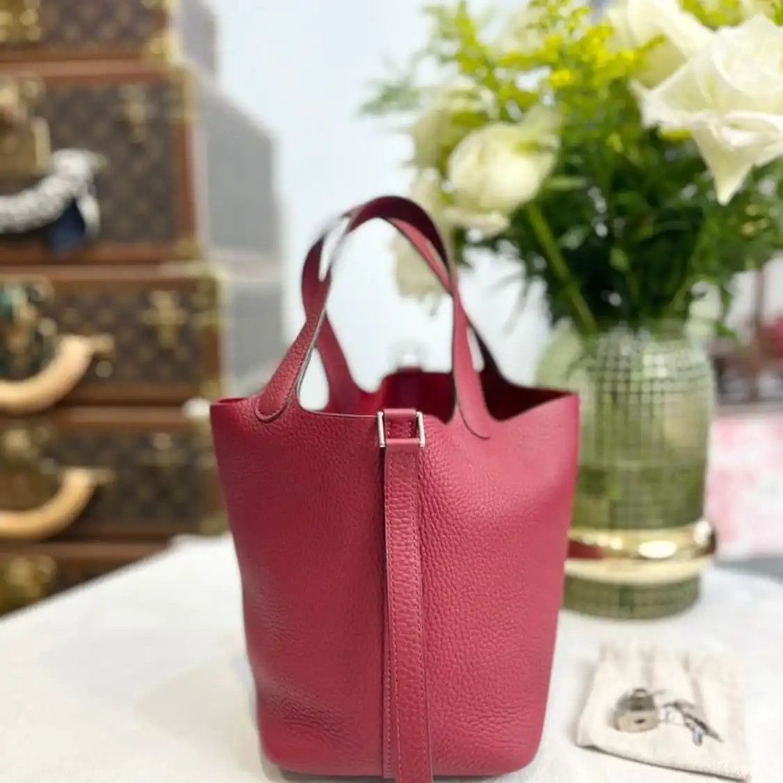 Hermes Hermes Picotin Lock 18 Hermes red Clemence cowhide leather picotin handbag silve Size ONE SIZE - 6 Thumbnail