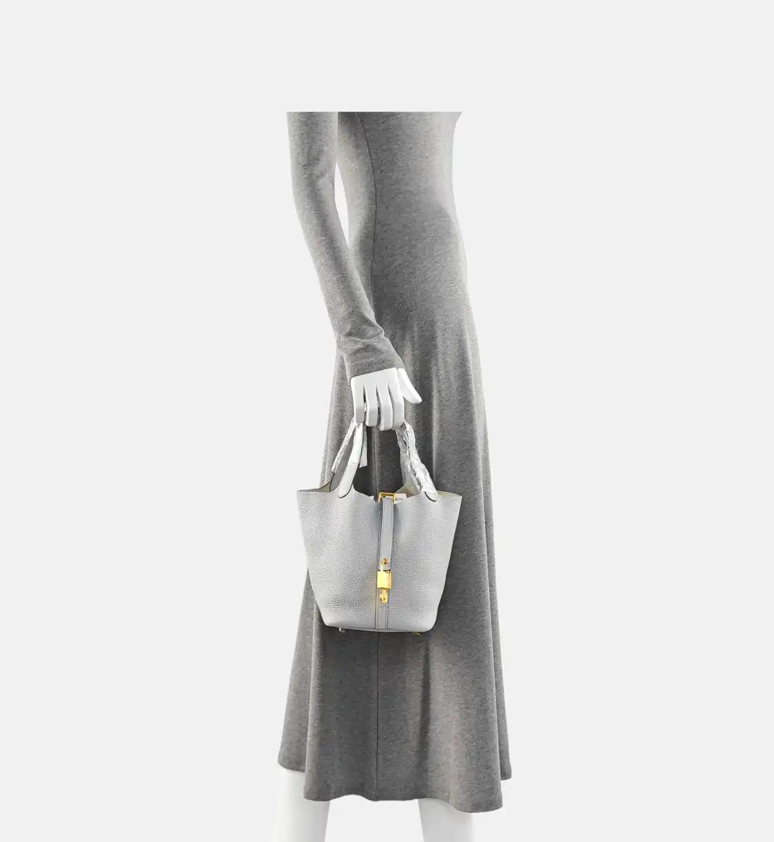 Hermes Hermes Picotin Lock 18 Bleu Brume Clemence cowhide leather picotin handbag gold Size ONE SIZE - 2 Thumbnail