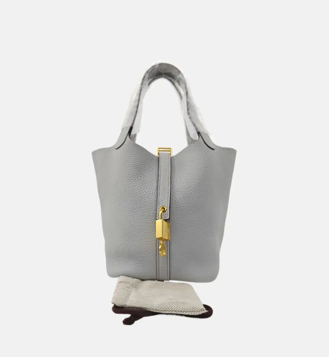 Hermes Hermes Picotin Lock 18 Bleu Brume Clemence cowhide leather picotin handbag gold Size ONE SIZE - 8 Thumbnail