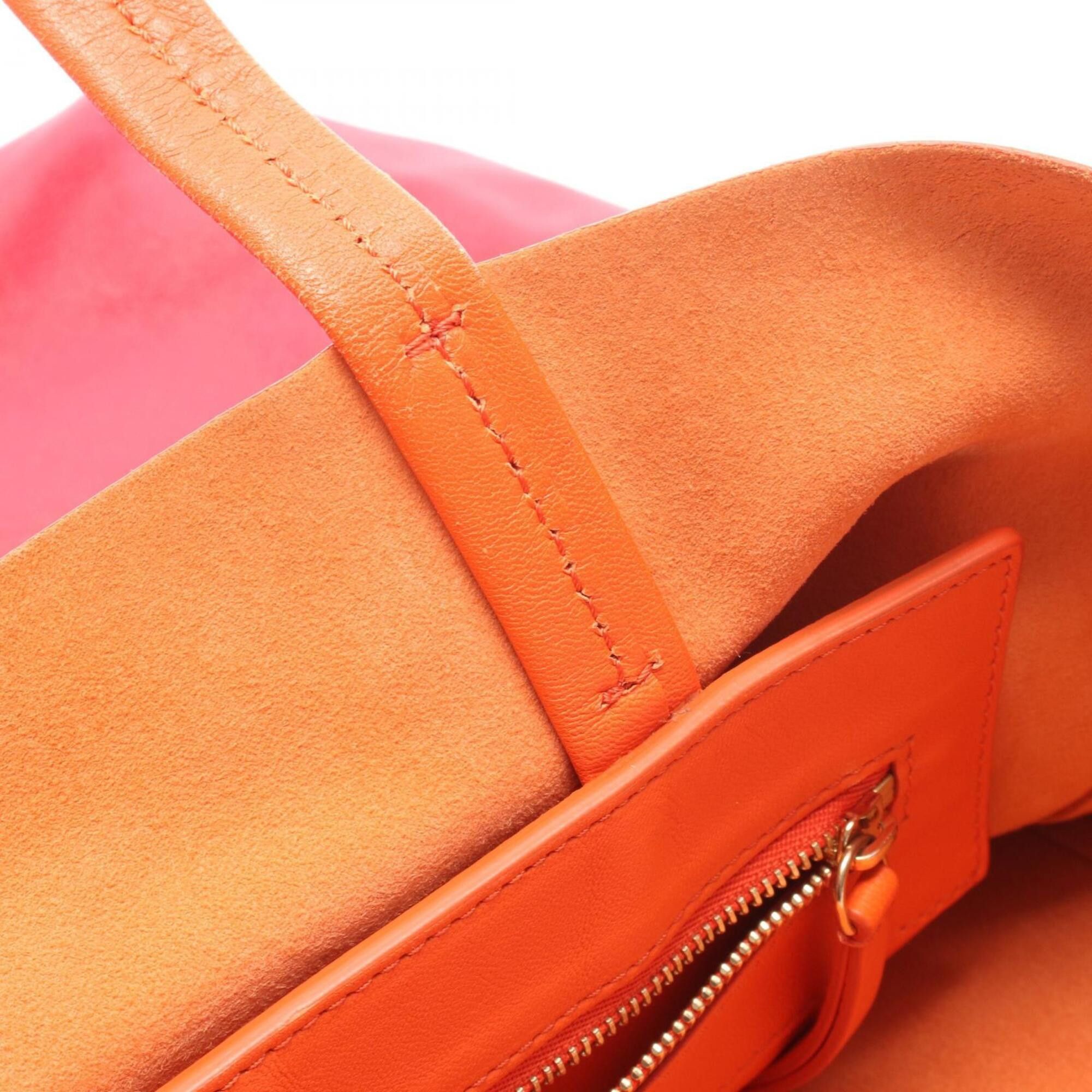 Celine Celine Horizontal Cabas Tote Bag Handbag Leather Women's Orange/Red Size ONE SIZE - 10 Thumbnail