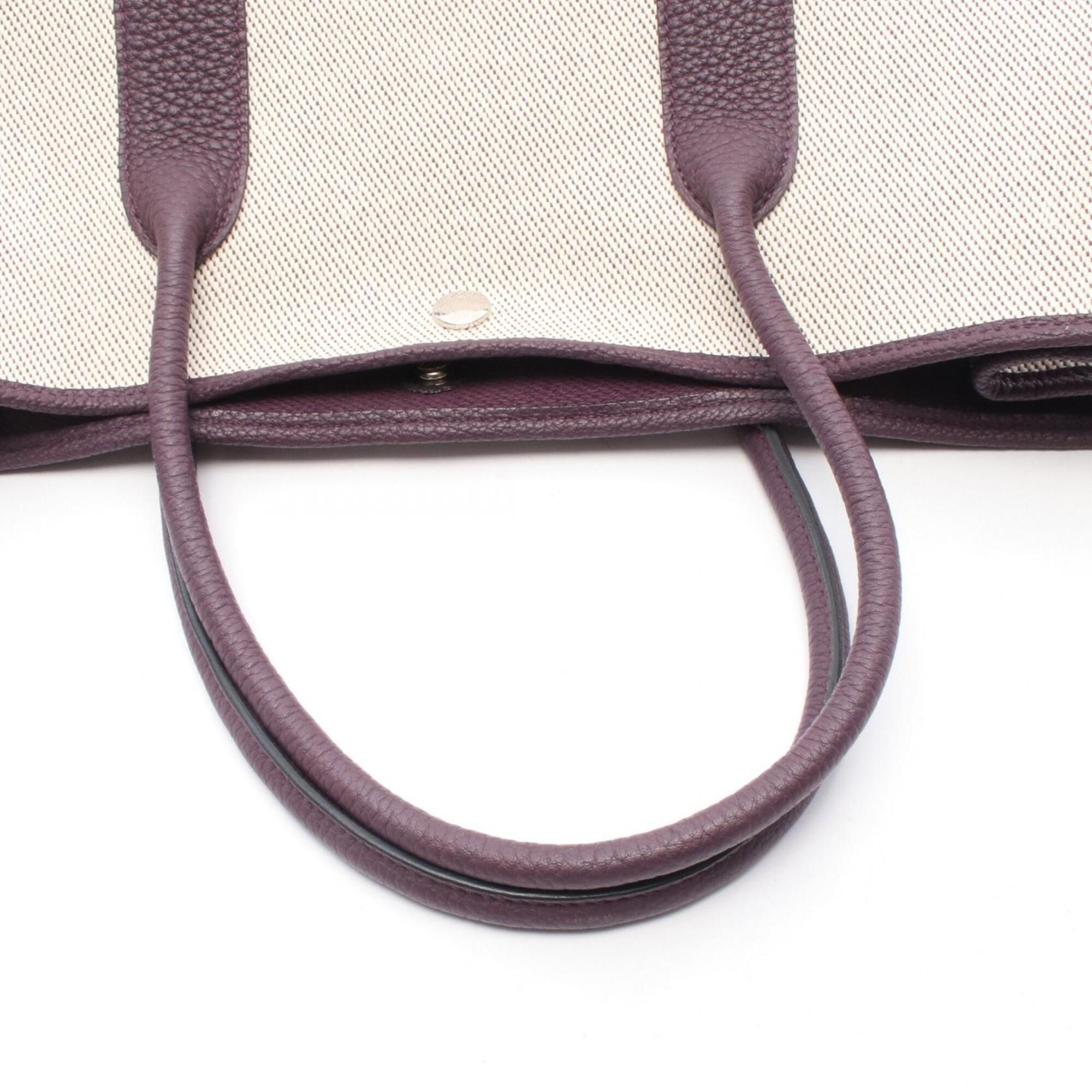 Hermes Hermes Garden Party PM Tote Bag/Handbag, Canvas and Leather, Twill Ash, Women's, Beige/Purple Size ONE SIZE - 6 Thumbnail