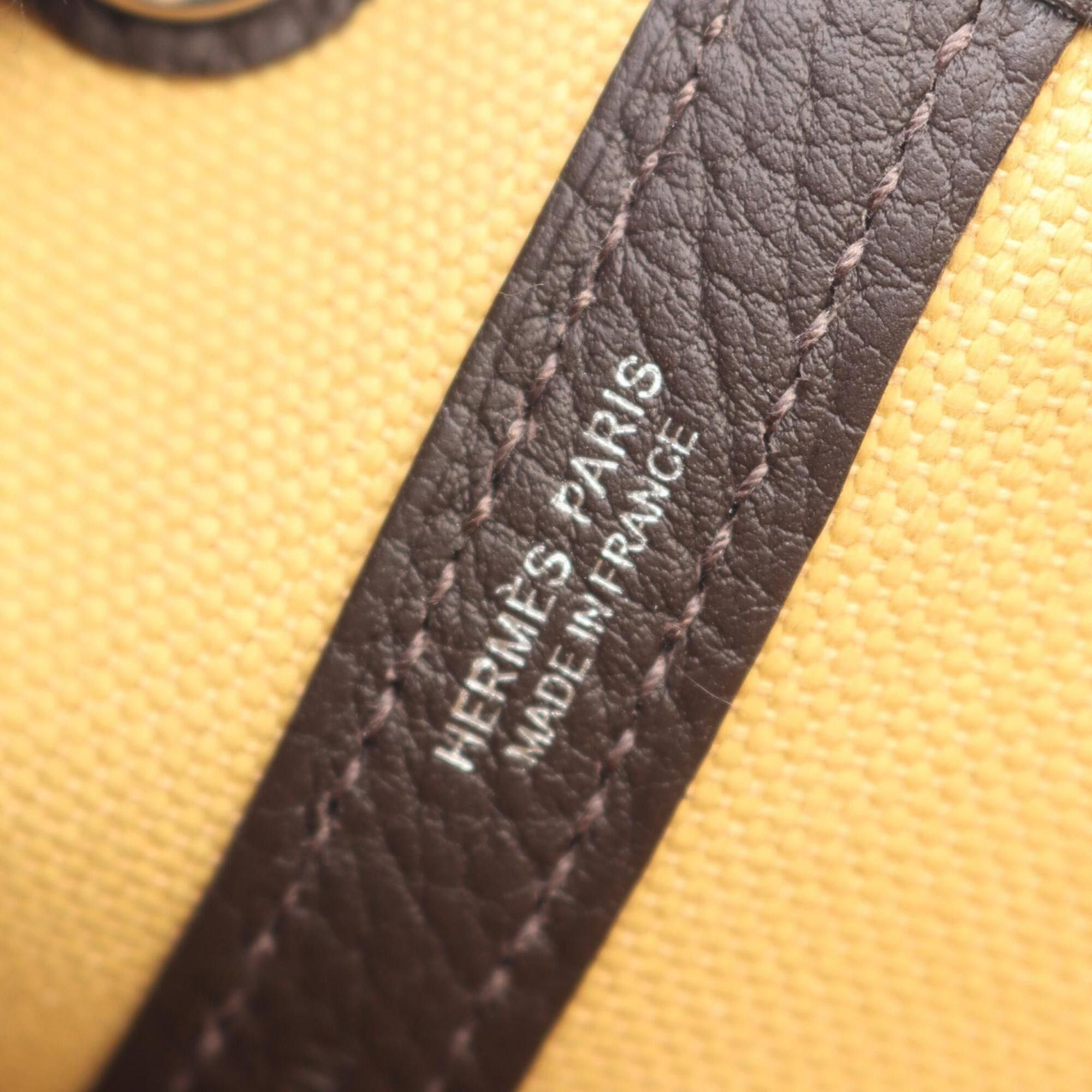 Hermes Hermes Garden Party TPM Tote Bag Handbag Canvas Leather Toile Military Negonda Women's Yellow/Brown 069573CK Size ONE SIZE - 4 Thumbnail