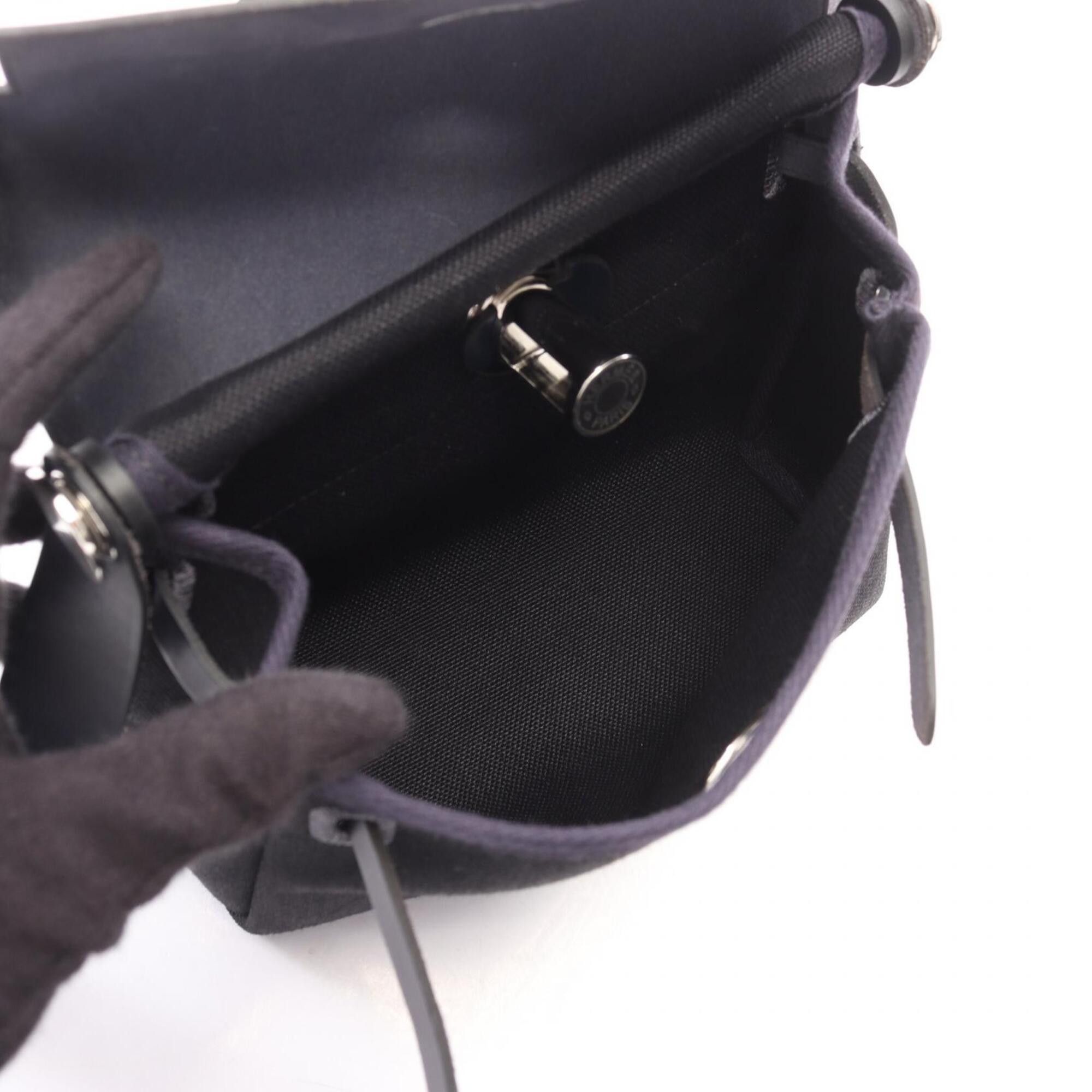 Hermes Hermes Herbag Zip Mini Shoulder Bag Handbag Canvas Leather Toile Military Vache Hunter Women's Black/Navy Size ONE SIZE - 3 Thumbnail