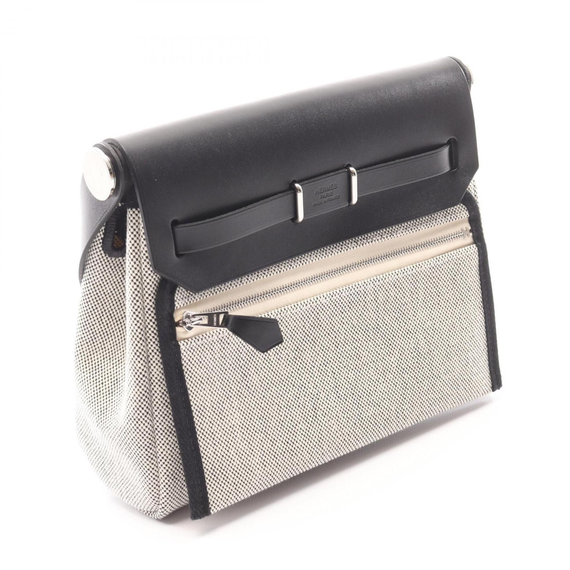 Hermes Hermes Herbag Zip Mini Shoulder Bag Handbag Canvas Leather Toile H Vache Hunter Women's Gray/Black Size ONE SIZE - 2 Thumbnail