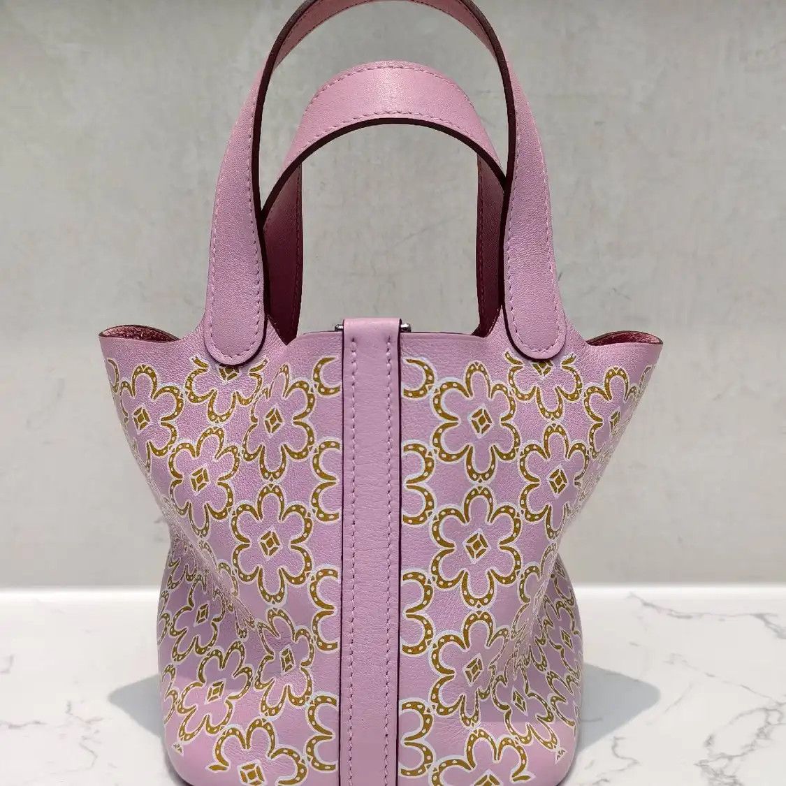 Hermes Hermes Picotin Lock 12 Mauve Sylvestre Swift cowhide leather picotin handbag sil Size ONE SIZE - 3 Thumbnail