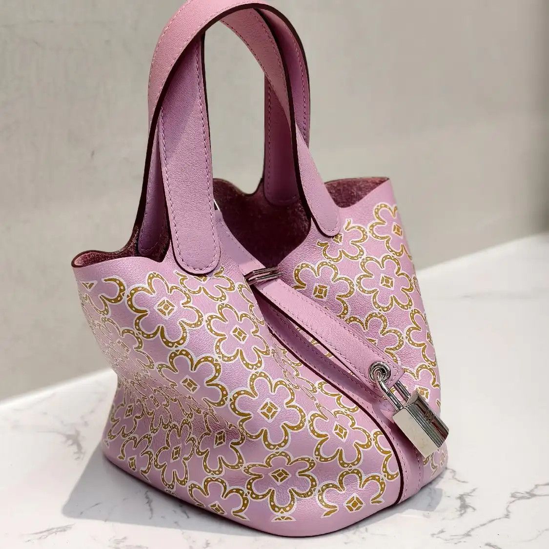 Hermes Hermes Picotin Lock 12 Mauve Sylvestre Swift cowhide leather picotin handbag sil Size ONE SIZE - 2 Thumbnail