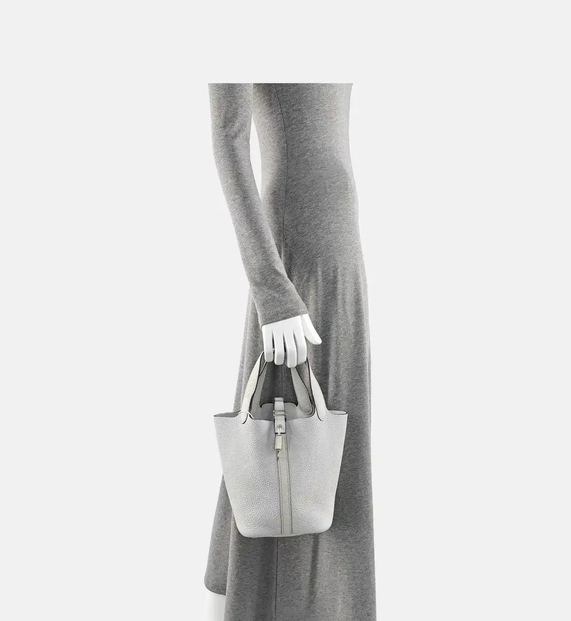 Hermes Hermes Picotin Lock 18 Bleu Brume Clemence cowhide leather picotin handbag silve Size ONE SIZE - 2 Thumbnail