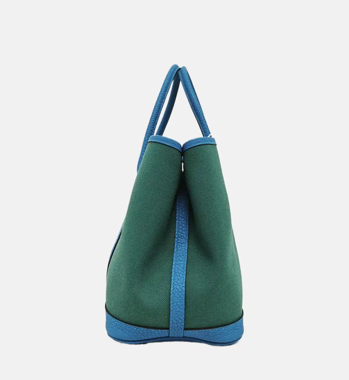 Hermes Hermes Garden Party 30 Vert Peacock canvas Garden Party handbag silver hardware Size ONE SIZE - 4 Thumbnail