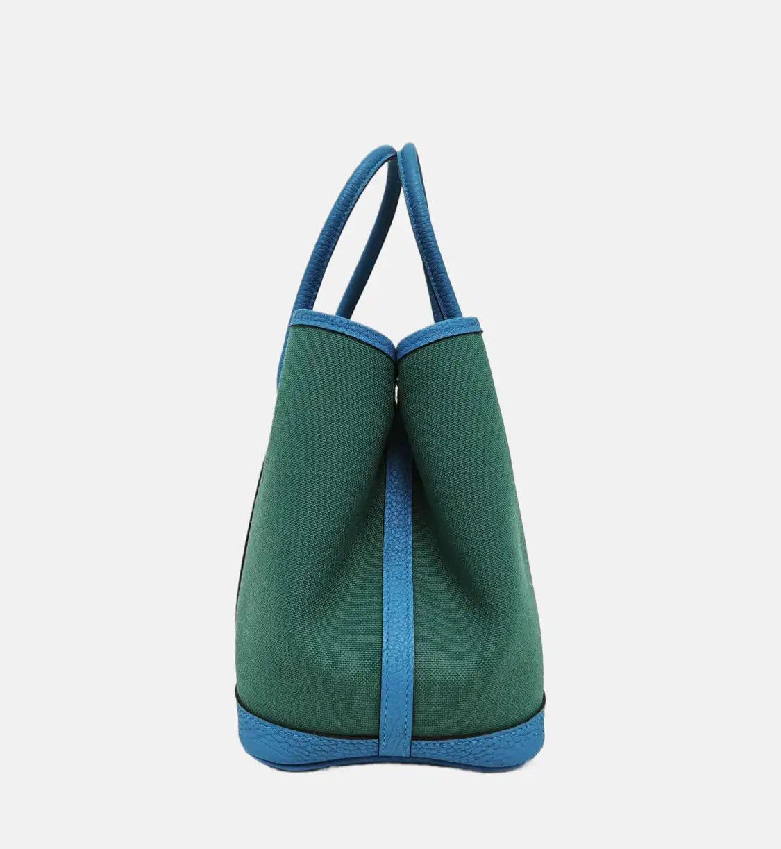 Hermes Hermes Garden Party 30 Vert Peacock canvas Garden Party handbag silver hardware Size ONE SIZE - 3 Thumbnail