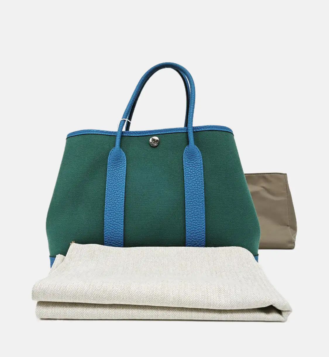 Hermes Hermes Garden Party 30 Vert Peacock canvas Garden Party handbag silver hardware Size ONE SIZE - 8 Thumbnail
