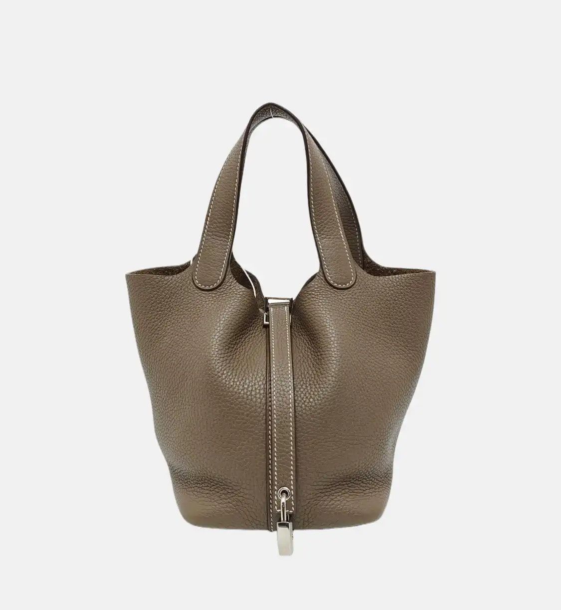 Hermes Hermes Picotin Lock 18 Etoupe Clemence cowhide leather picotin handbag silver ha Size ONE SIZE - 8 Thumbnail