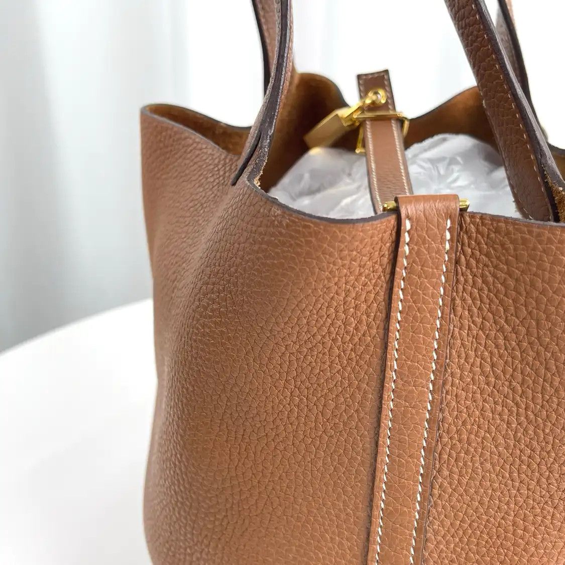 Hermes Hermes Picotin Lock 22 Gold Brown Clemence cowhide leather picotin handbag gold Size ONE SIZE - 10 Thumbnail
