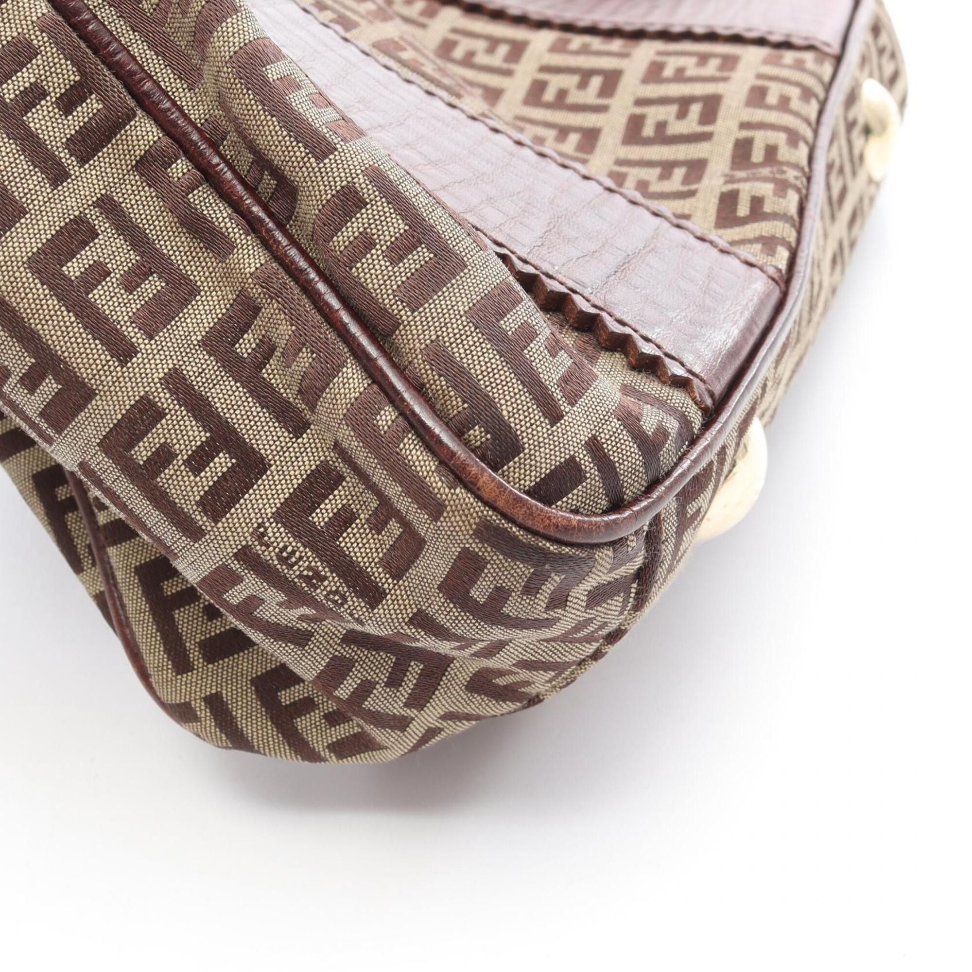 Fendi Fendi Zucchino Tote Bag Handbag Canvas Leather Women's Beige Brown Size ONE SIZE - 10 Thumbnail