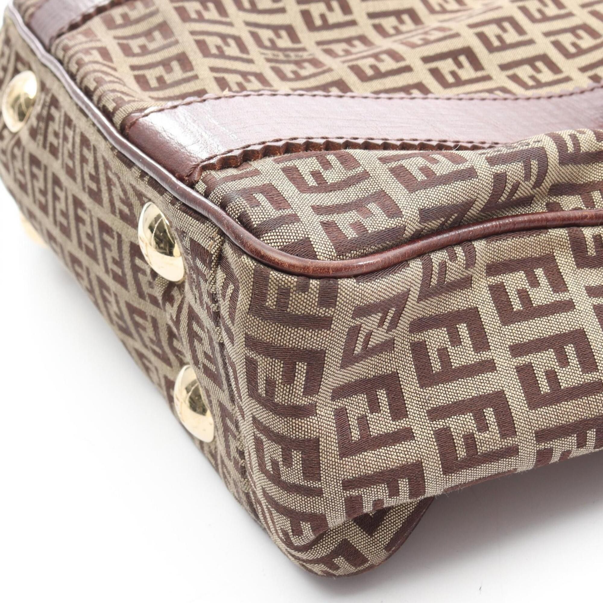 Fendi Fendi Zucchino Tote Bag Handbag Canvas Leather Women's Beige Brown Size ONE SIZE - 9 Thumbnail