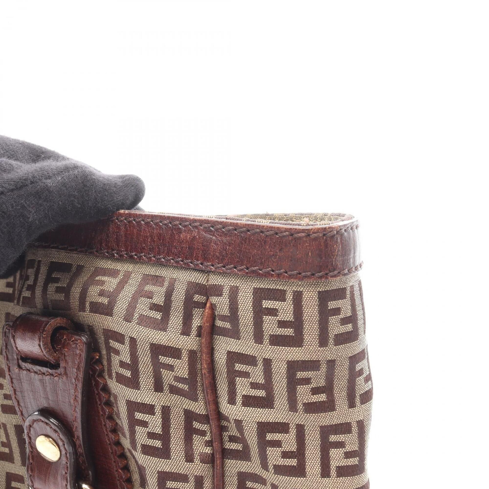 Fendi Fendi Zucchino Tote Bag Handbag Canvas Leather Women's Beige Brown Size ONE SIZE - 13 Thumbnail