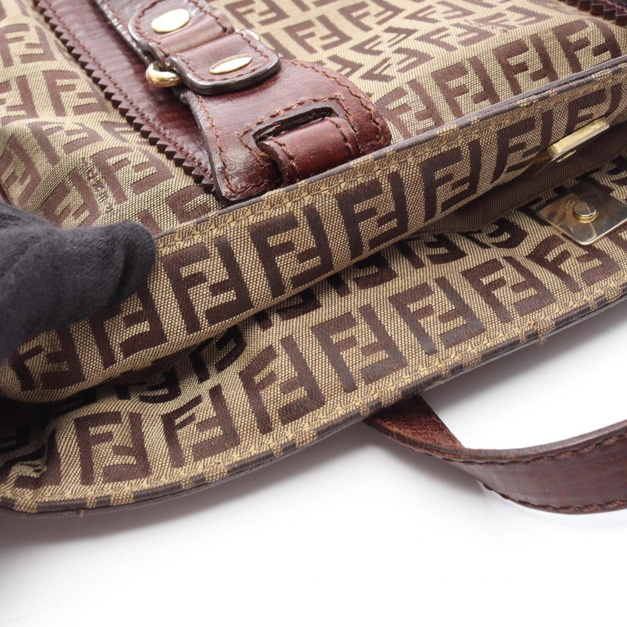 Fendi Fendi Zucchino Tote Bag Handbag Canvas Leather Women's Beige Brown Size ONE SIZE - 8 Thumbnail
