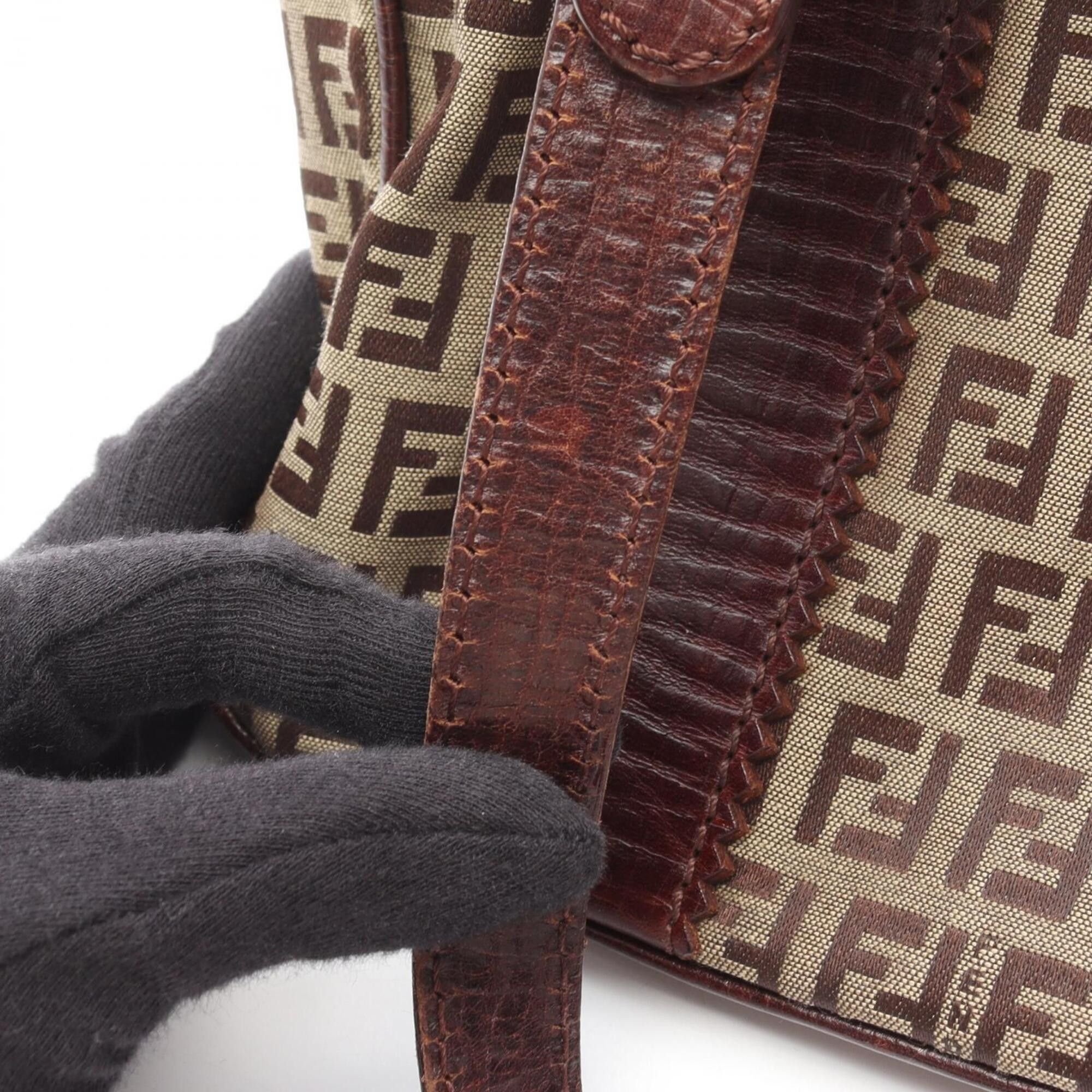 Fendi Fendi Zucchino Tote Bag Handbag Canvas Leather Women's Beige Brown Size ONE SIZE - 14 Thumbnail