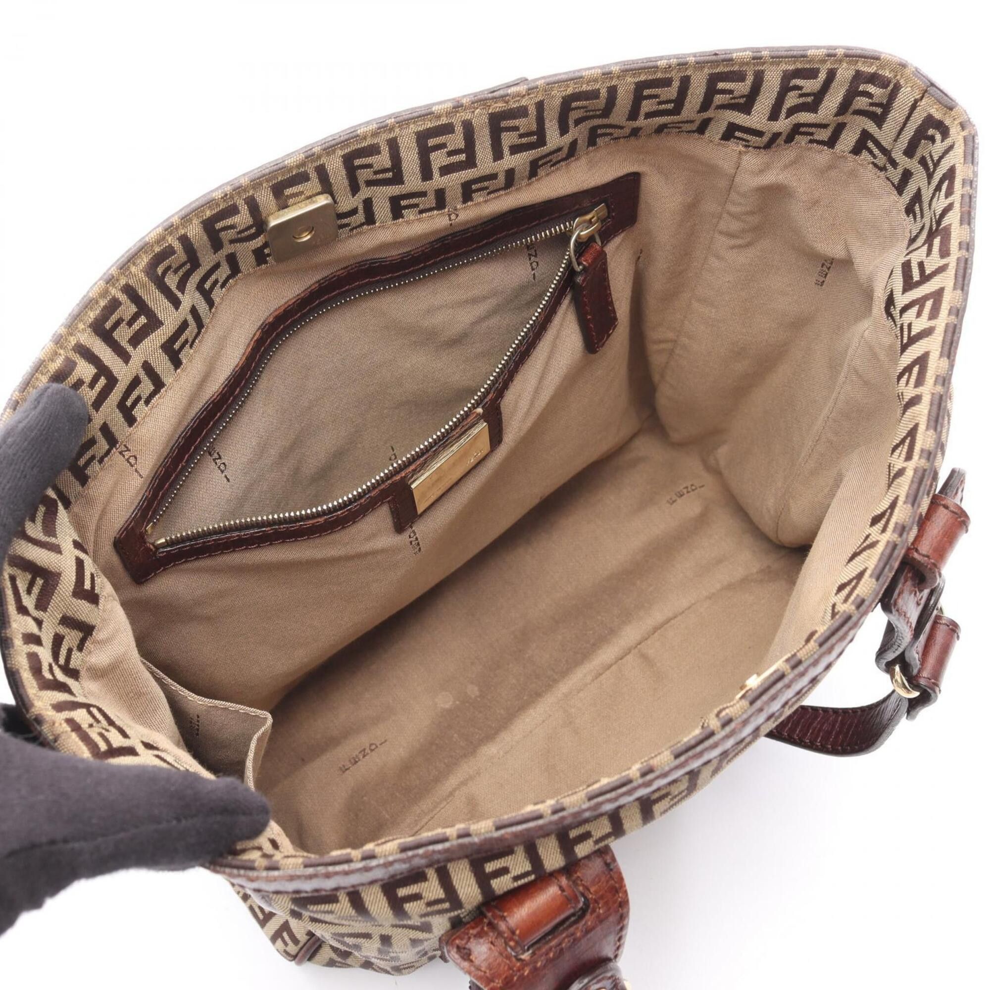 Fendi Fendi Zucchino Tote Bag Handbag Canvas Leather Women's Beige Brown Size ONE SIZE - 3 Thumbnail