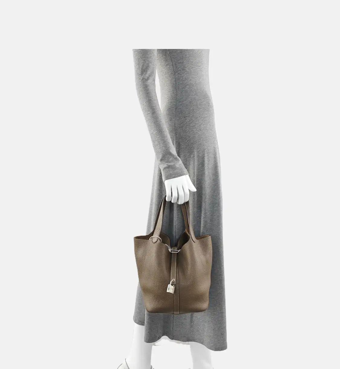 Hermes Hermes Picotin Lock Etoupe Clemence cowhide leather handbag silver hardware Y Size ONE SIZE - 2 Thumbnail