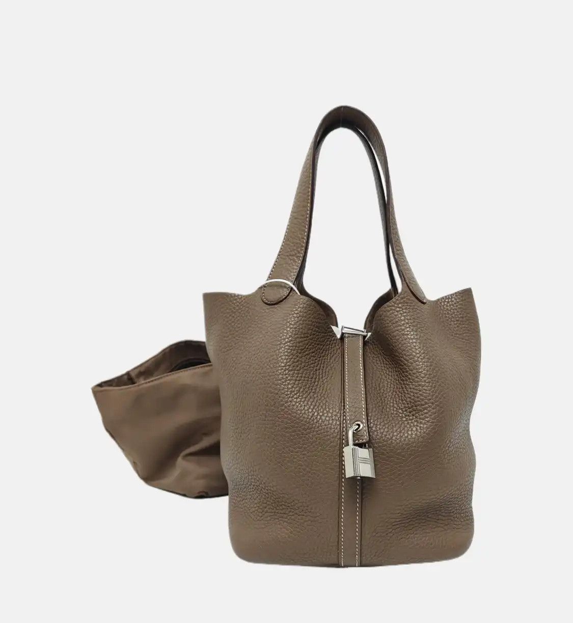 Hermes Hermes Picotin Lock Etoupe Clemence cowhide leather handbag silver hardware Y Size ONE SIZE - 8 Thumbnail