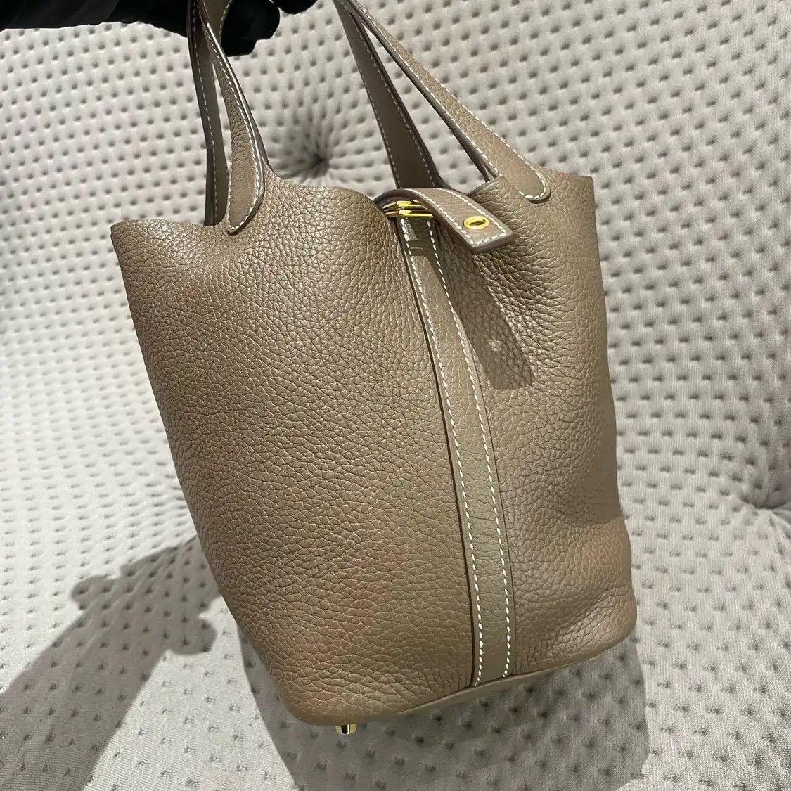 Hermes Hermes Picotin Lock 18 Etoupe Clemence cowhide leather picotin handbag gold hard Size ONE SIZE - 3 Thumbnail