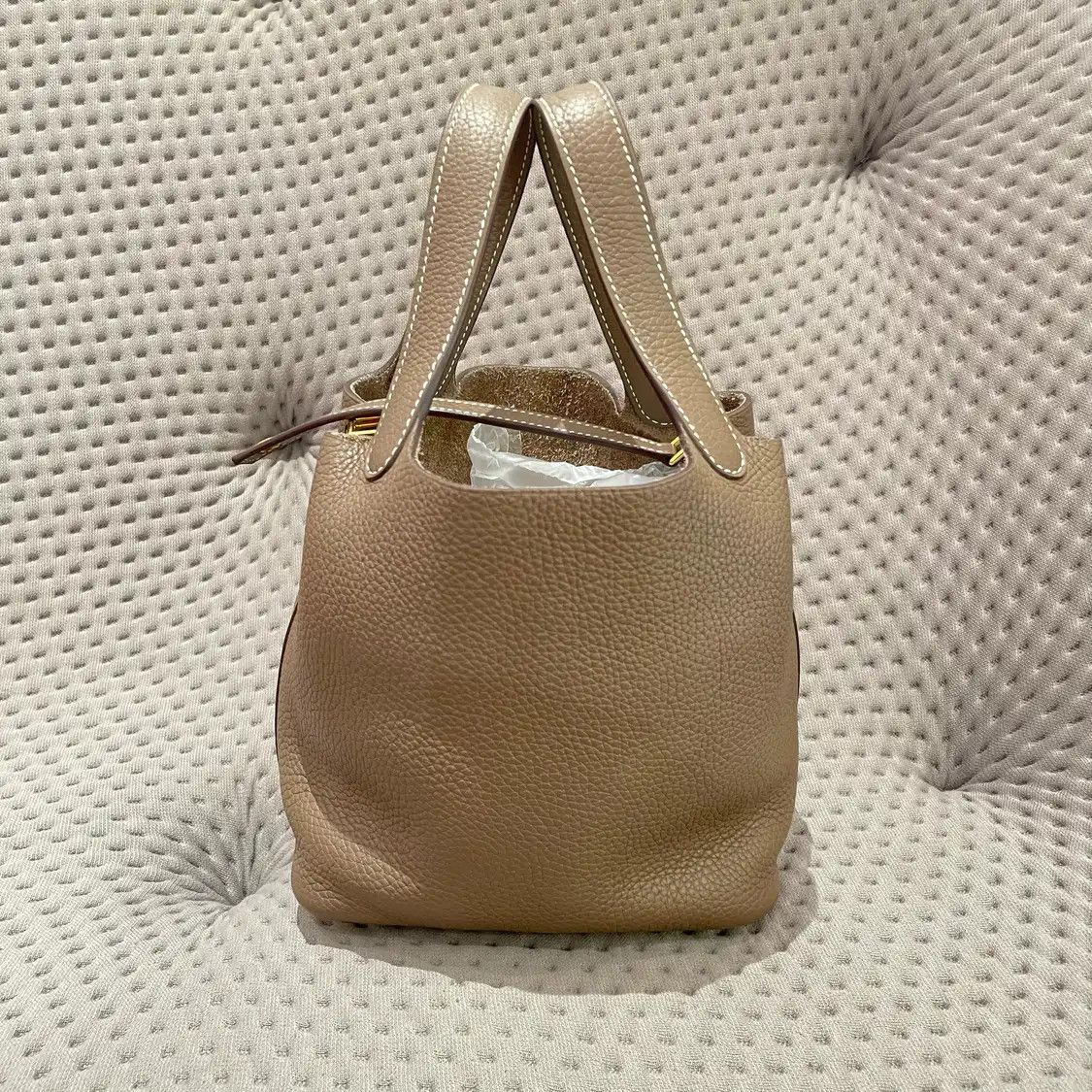 Hermes Hermes Picotin Lock 18 Etoupe Clemence cowhide leather picotin handbag gold hard Size ONE SIZE - 4 Thumbnail