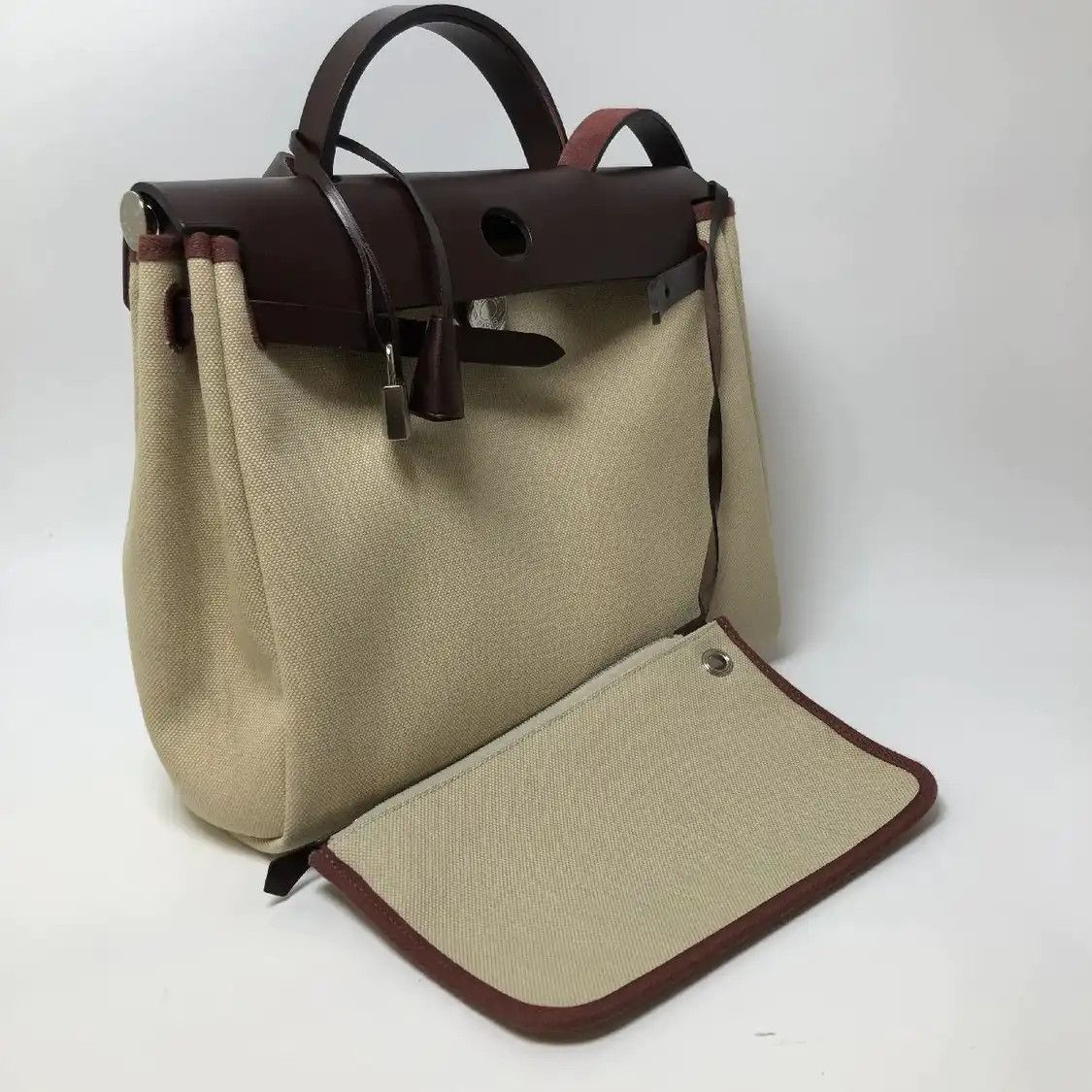 Hermes Hermes Herbag 31 saddle red canvas shoulder bag silver hardware U Size ONE SIZE - 2 Thumbnail
