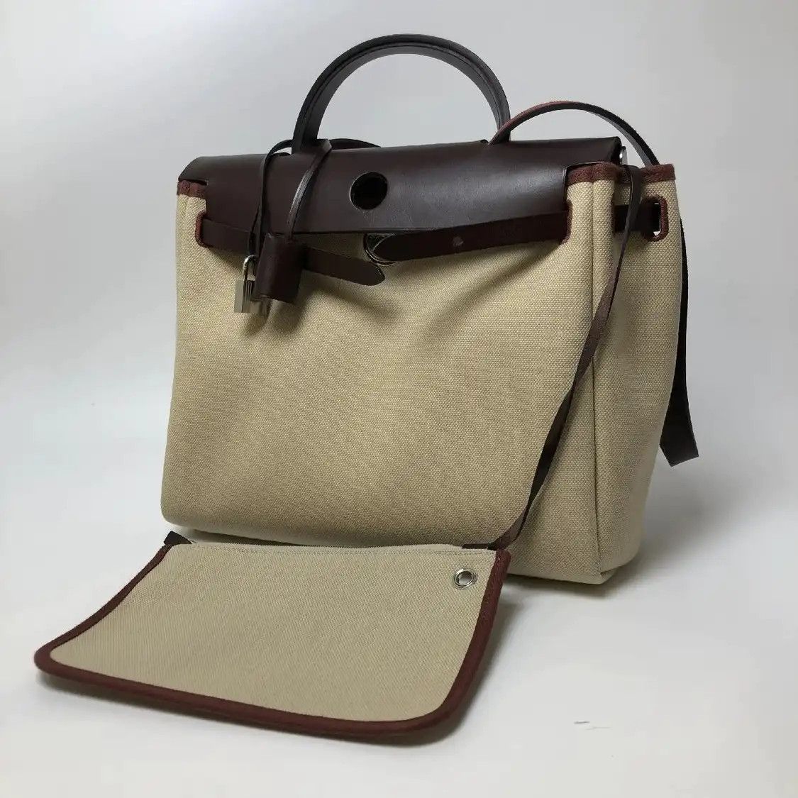 Hermes Hermes Herbag 31 saddle red canvas shoulder bag silver hardware U Size ONE SIZE - 3 Thumbnail