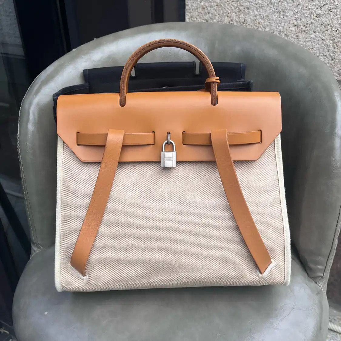 Hermes Hermes Herbag beige coated canvas backpack silver hardware medium vintage editio Size ONE SIZE - 2 Thumbnail