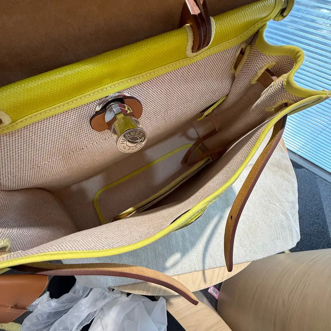 Hermes Hermes Herbag candy yellow coated canvas handbag silver hardware B Size ONE SIZE - 6 Thumbnail
