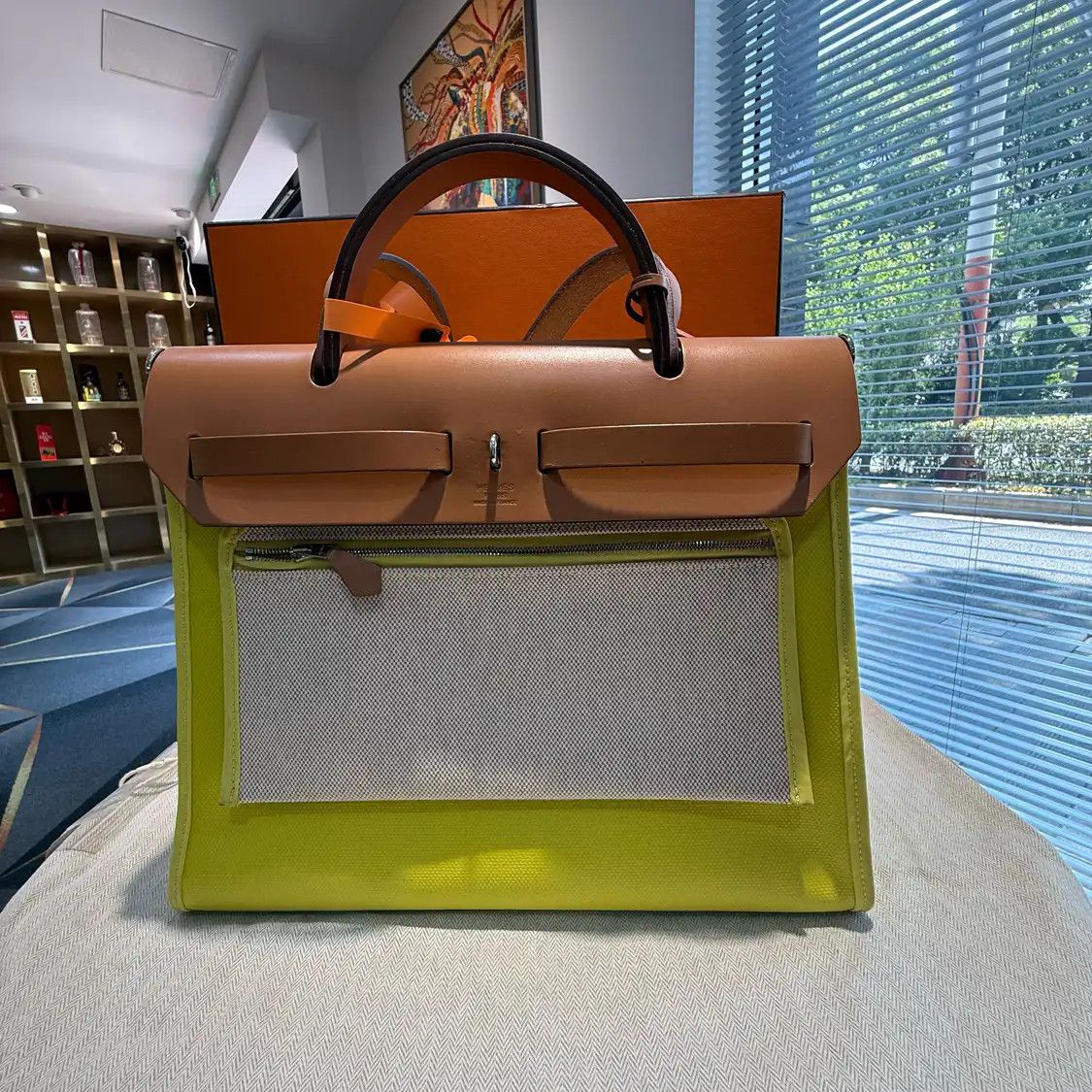 Hermes Hermes Herbag candy yellow coated canvas handbag silver hardware B Size ONE SIZE - 4 Thumbnail