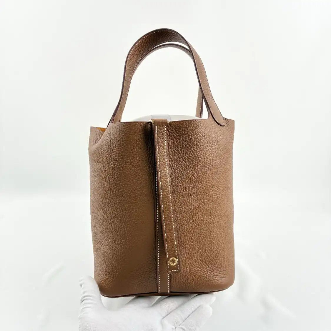 Hermes Hermes Picotin Lock 22 Gold Brown Clemence cowhide leather picotin handbag gold Size ONE SIZE - 4 Thumbnail