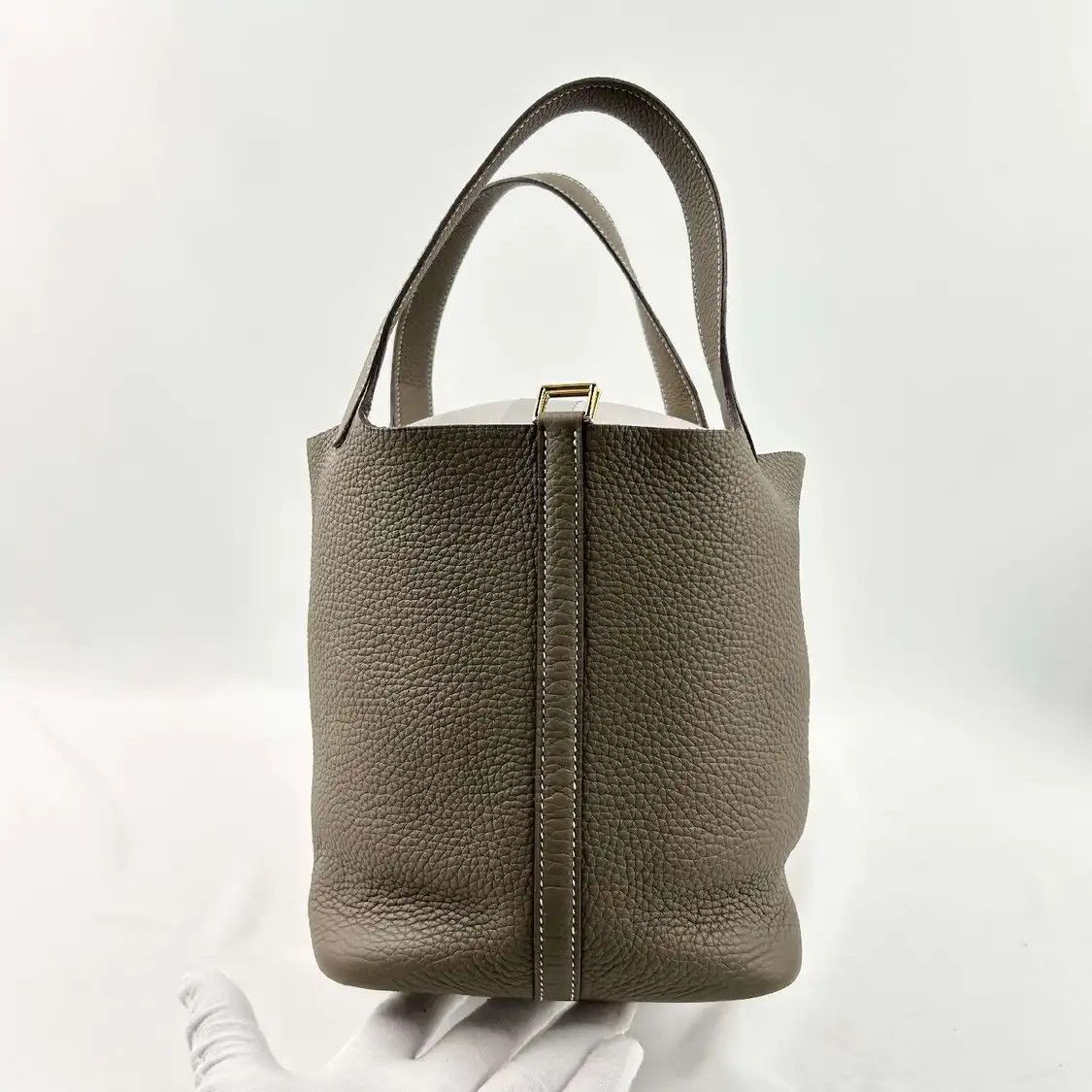 Hermes Hermes Picotin Lock 22 Etoupe Clemence cowhide leather picotin handbag gold hard Size ONE SIZE - 3 Thumbnail