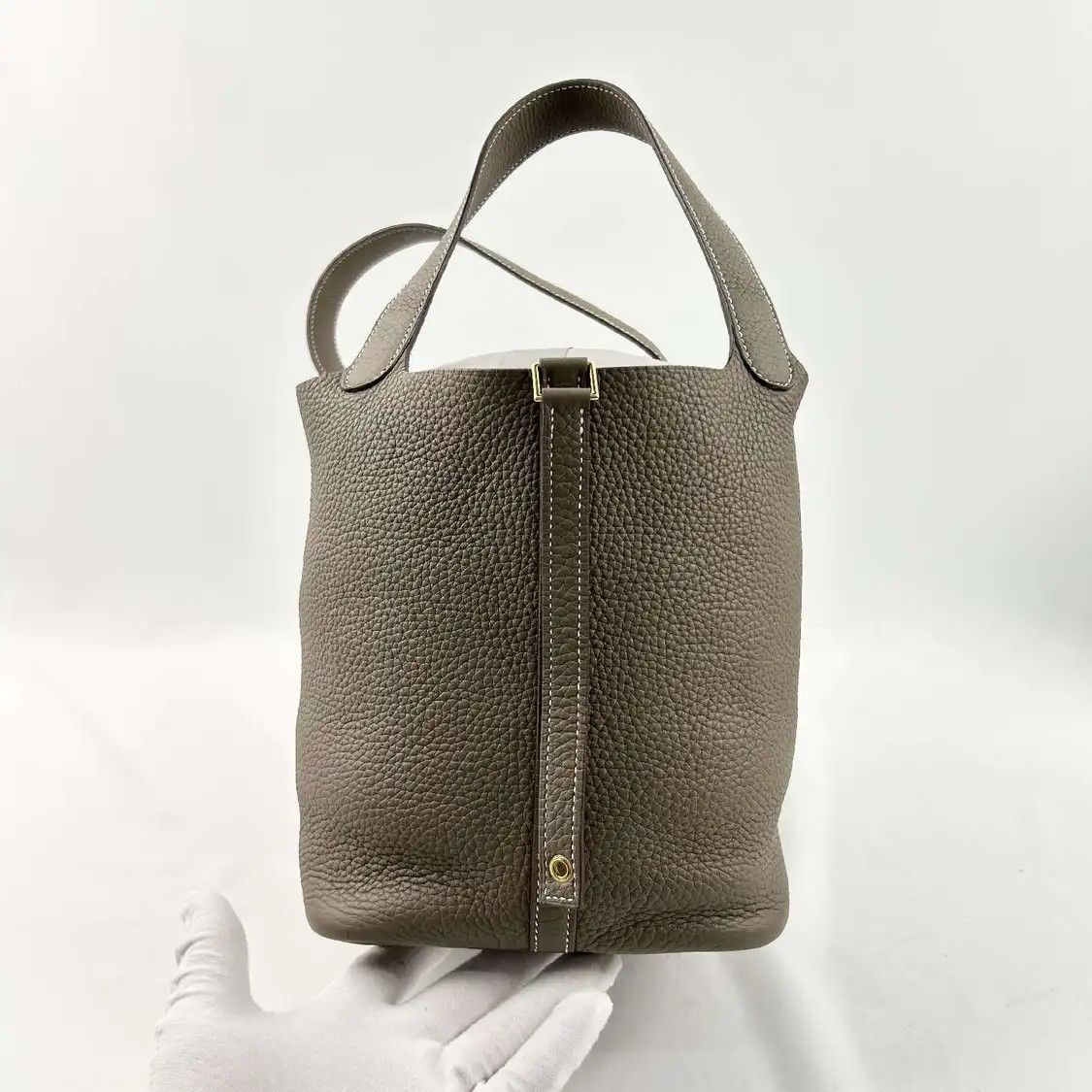 Hermes Hermes Picotin Lock 22 Etoupe Clemence cowhide leather picotin handbag gold hard Size ONE SIZE - 4 Thumbnail