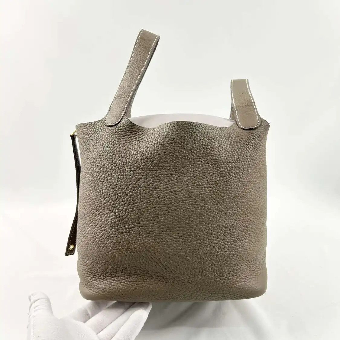 Hermes Hermes Picotin Lock 22 Etoupe Clemence cowhide leather picotin handbag gold hard Size ONE SIZE - 2 Thumbnail