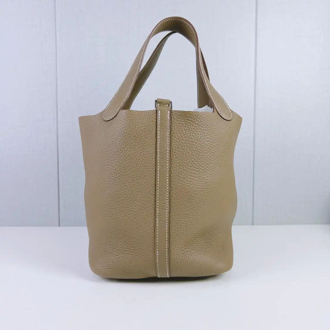 Hermes Hermes Picotin Lock 22 Etoupe Clemence cowhide leather picotin handbag gold hard Size ONE SIZE - 3 Thumbnail