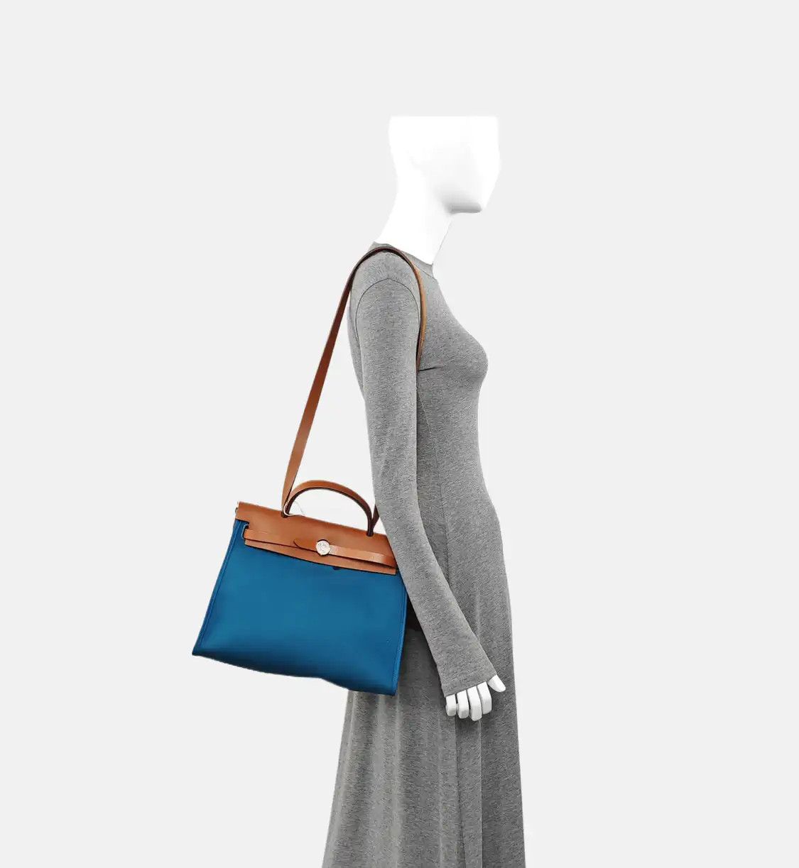 Hermes Hermes Herbag 31 peacock blue canvas shoulder bag handbag crossbody bag silver h Size ONE SIZE - 2 Thumbnail