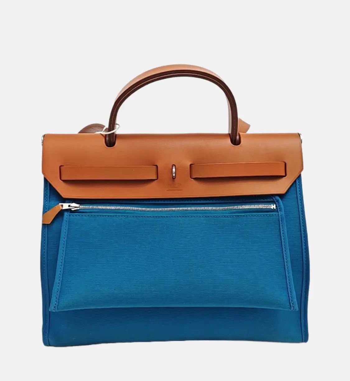 Hermes Hermes Herbag 31 peacock blue canvas shoulder bag handbag crossbody bag silver h Size ONE SIZE - 5 Thumbnail