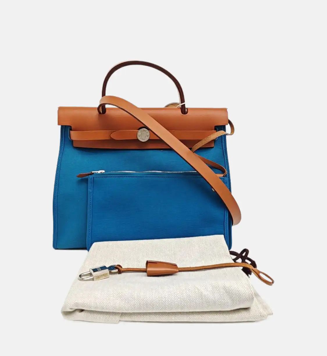 Hermes Hermes Herbag 31 peacock blue canvas shoulder bag handbag crossbody bag silver h Size ONE SIZE - 8 Thumbnail