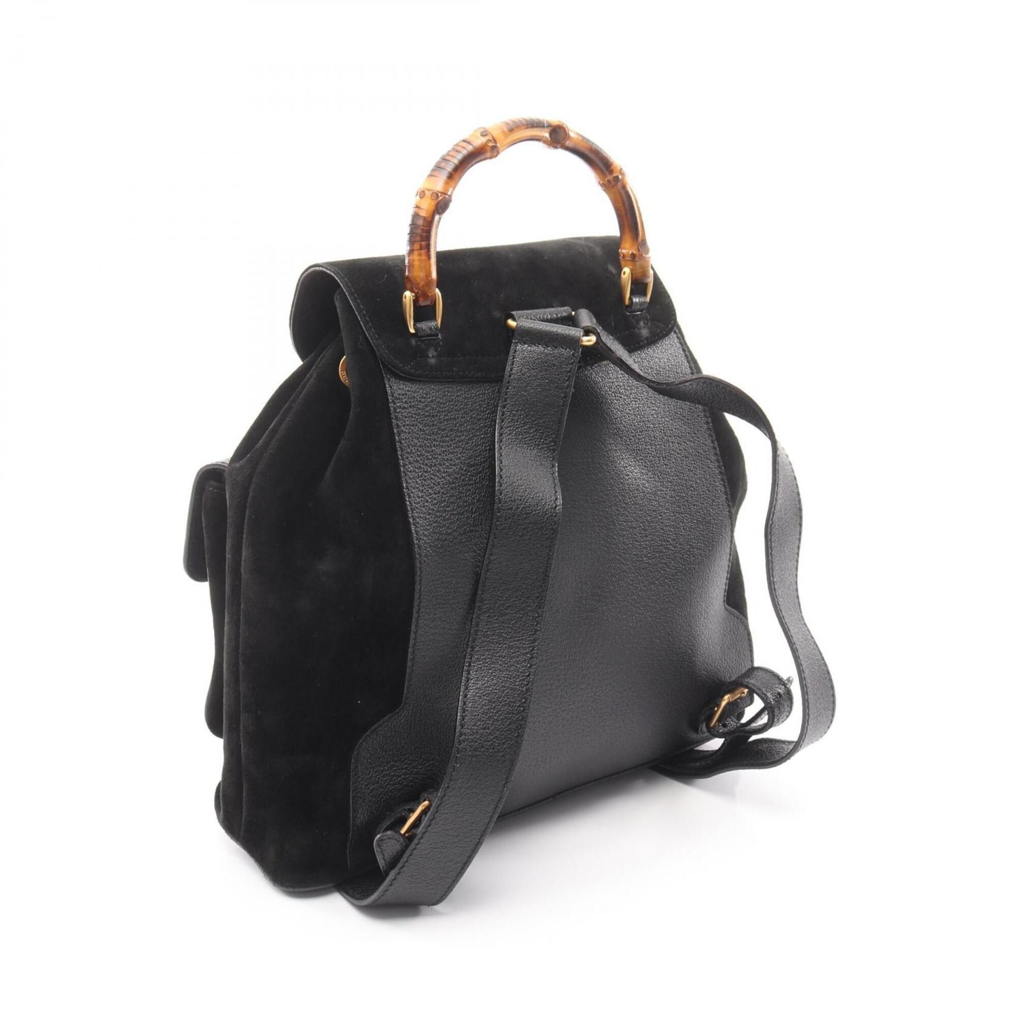 Gucci Gucci Bamboo Backpack/Handbag, Suede Leather, Women's, Black, 003 2058 0016 Size ONE SIZE - 2 Thumbnail