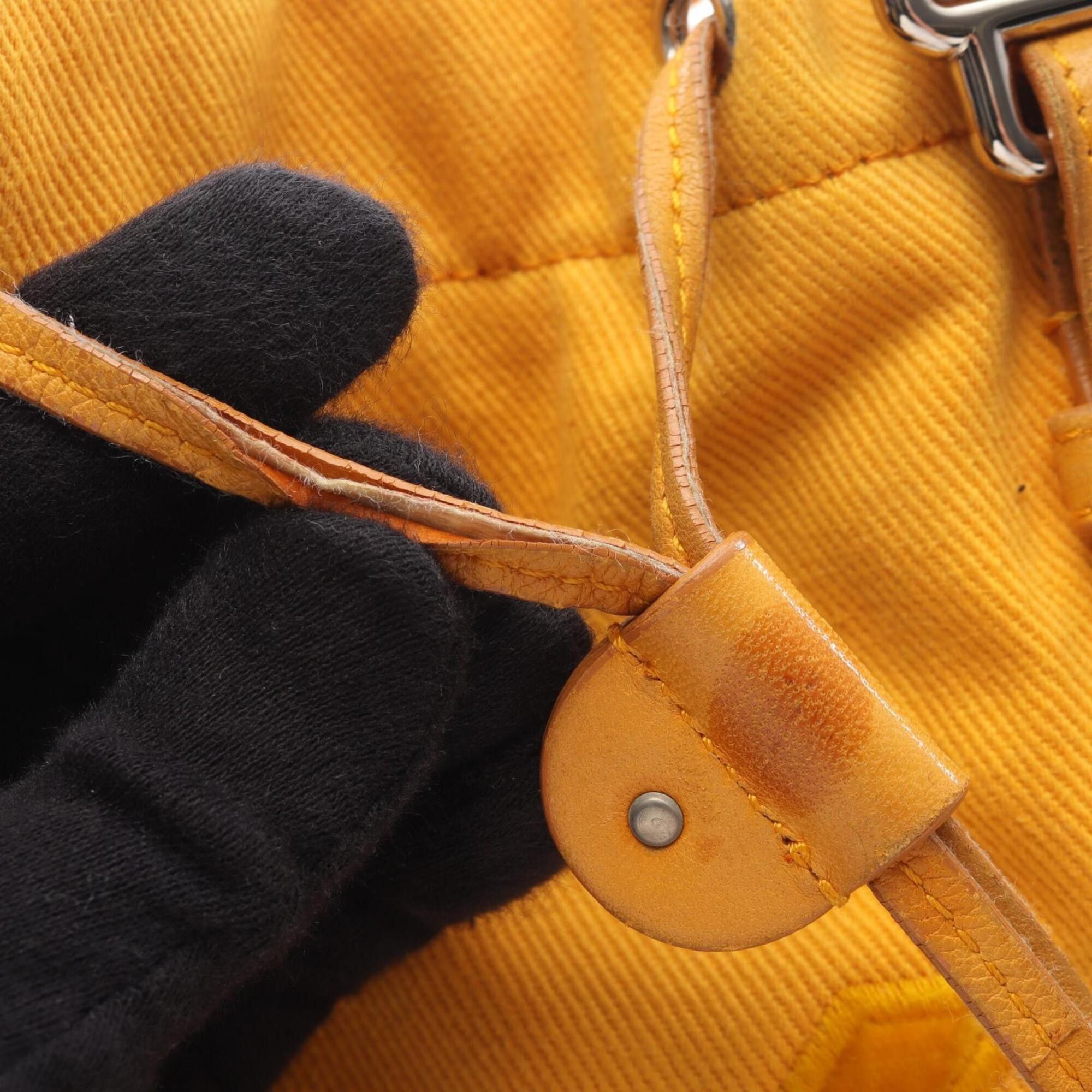 Yves Saint Laurent Yves Saint Laurent Rive Gauche Kahala Tote Bag/Handbag, Canvas, Leather, Fabric, Women's, Yellow Size ONE SIZE - 8 Thumbnail