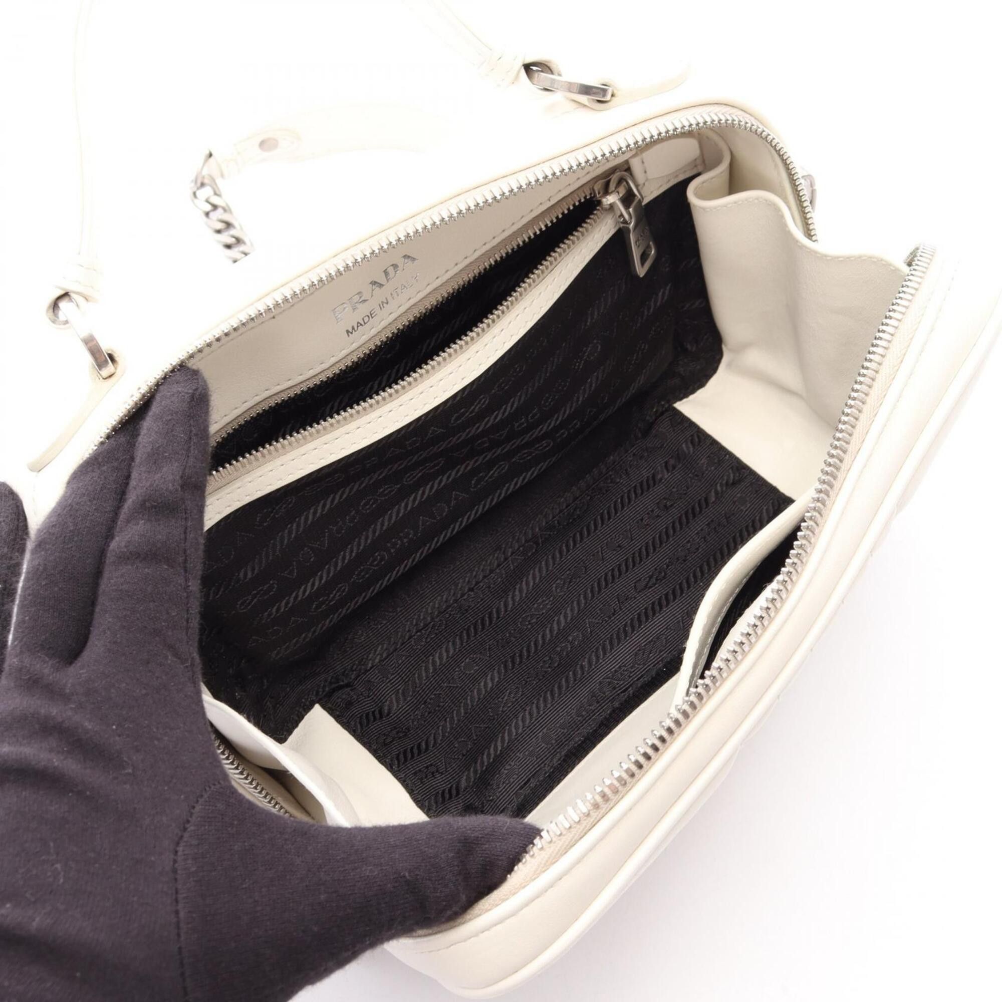 Prada Prada Diagram 2-Way Handbag, Leather, Women's, White Size ONE SIZE - 3 Thumbnail