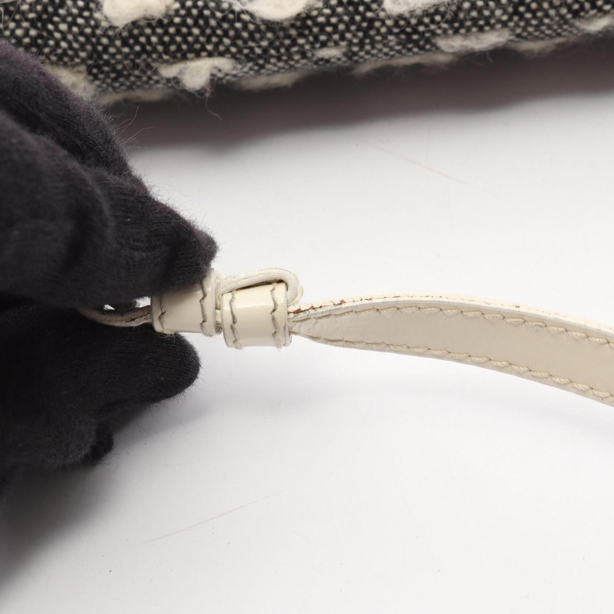 Dior Christian Dior Dior Maris Pearl Shoulder Bag/Handbag, Wool Leather, Women's, White/Black Size ONE SIZE - 10 Thumbnail