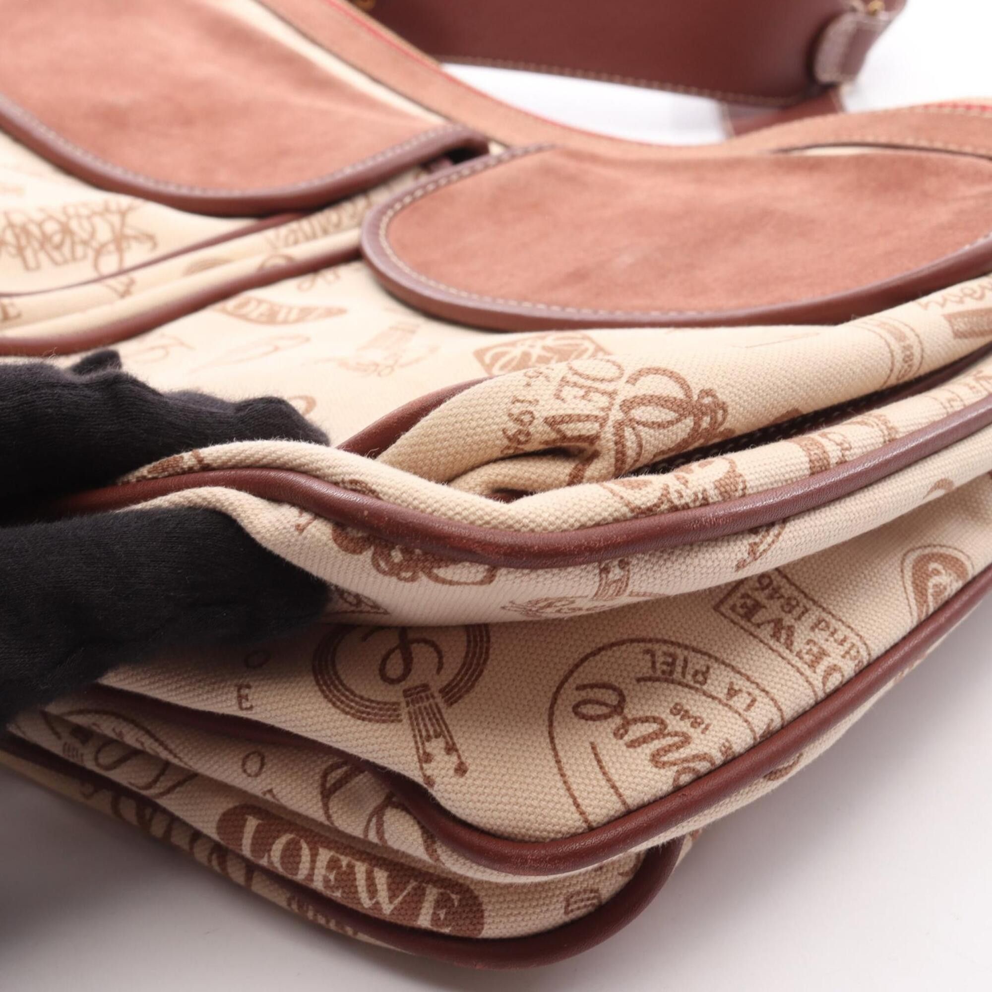 Loewe Loewe 160th Anniversary Shoulder Bag/Handbag, Canvas, Suede, Leather, Women's, Ivory/Brown Size ONE SIZE - 9 Thumbnail