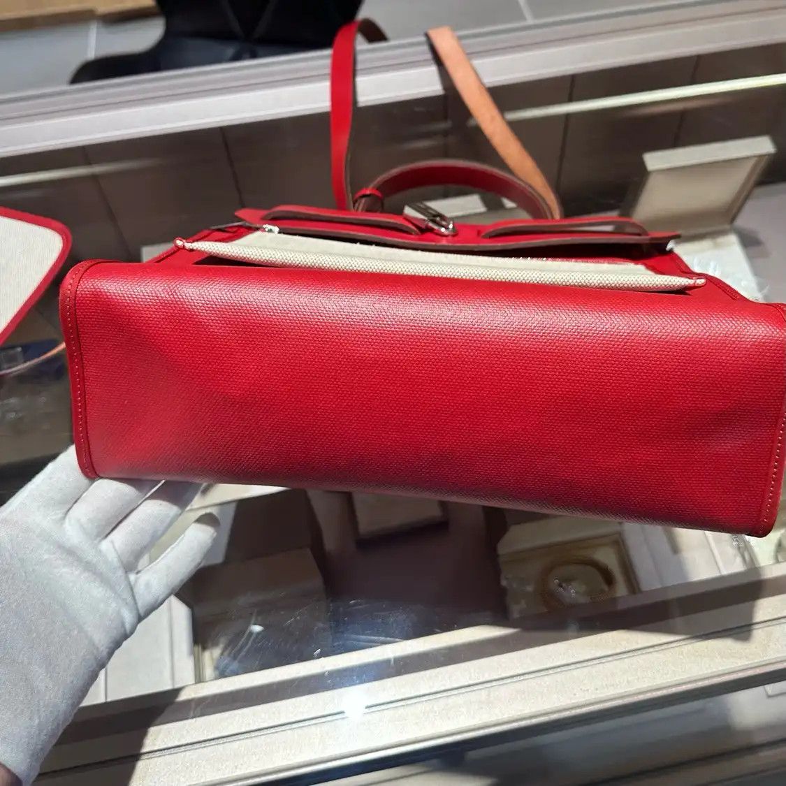 Hermes Hermes Herbag 31 Rouge Chili coated canvas handbag silver hardware D Size ONE SIZE - 10 Thumbnail